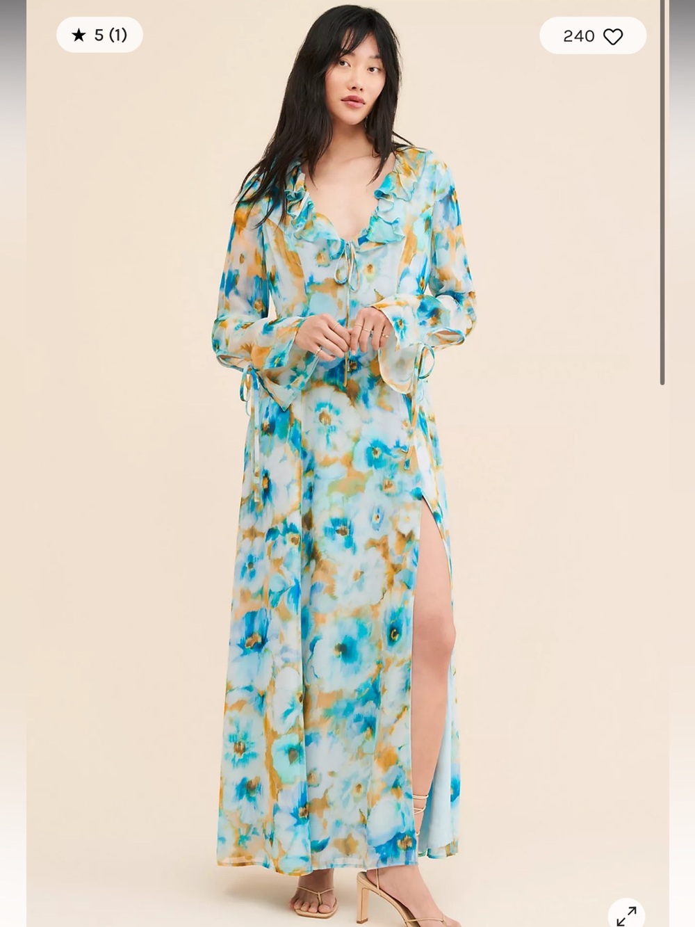 Anthropologie/Rays for days Floral Ruffle Maxi Dress in Blue and Cream